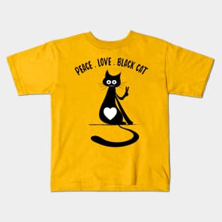 Peace Love Black Cat Kitty Cat Lovers Kids T-Shirt